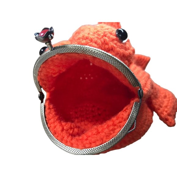 GOLD FISH HAND MADE CROCHET Purse Metal Vintage Frame Kiss Clasp Lock - Picture 4 of 11